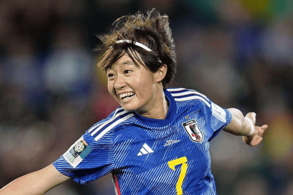 Japan's Hinata Miyazawa (R) celebrates after scoring a goal during the Women's World Cup Group C football match against Zambia at Waikato Stadium in Hamilton, New Zealand, on July 22, 2023. (Kyodo)==Kyodo Photo via Credit: Newscom/Alamy Live News