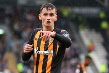 Tyler Morton of Hull City during the Sky Bet Championship match Hull City vs Plymouth Argyle at MKM Stadium, Hull, United Kingdom, 30th September 2023(Photo by Ryan Crockett/News Images)