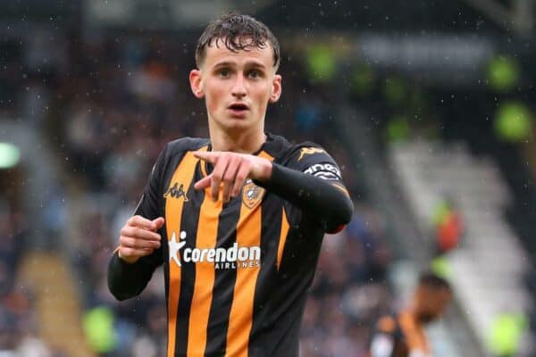 2RYCDW4 Tyler Morton of Hull City during the Sky Bet Championship match Hull City vs Plymouth Argyle at MKM Stadium, Hull, United Kingdom, 30th September 2023 (Photo by Ryan Crockett/News Images)