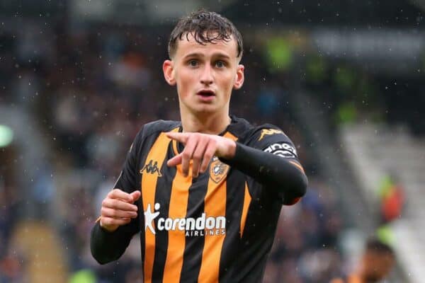 2RYCDW4 Tyler Morton of Hull City during the Sky Bet Championship match Hull City vs Plymouth Argyle at MKM Stadium, Hull, United Kingdom, 30th September 2023 (Photo by Ryan Crockett/News Images)