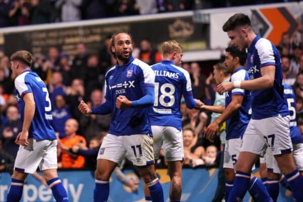 2T034BC Ipswich Town's Marcus Harness celebrates scoring their side's third goal of the game during the Sky Bet Championship match at Portman Road, Ipswich. Picture date: Tuesday October 3, 2023.