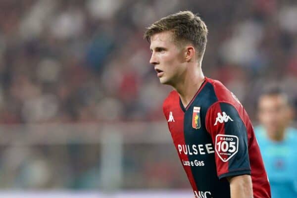 2T0K820 Genoa, Italy. 07th Oct, 2023. Morten Frendrup of Genoa CFC looks on during the Serie A Tim match between Genoa CFC and AC Milan at Luigi Ferrari Stadium on October 7, 2023 in Genoa, Italy. Credit: Giuseppe Maffia/Alamy Live News