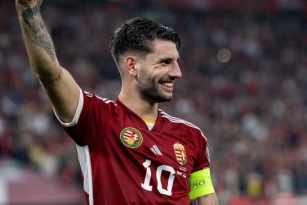 2T22MKD BUDAPEST, HUNGARY - OCTOBER 14: Dominik Szoboszlai of Hungary celebrates during the UEFA EURO 2024 European qualifier match between Hungary and Serbia (Sebastian Frej / Alamy Stock Photo)