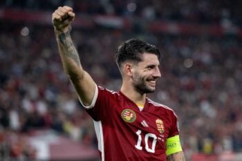 BUDAPEST, HUNGARY – OCTOBER 14: Dominik Szoboszlai of Hungary celebrates during the UEFA EURO 2024 European qualifier match between Hungary and Serbia