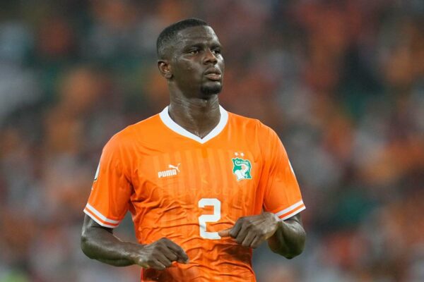 2WC48EE January 13 2024: Ousmane Diomande (Ivory Coast) looks on during a African Cup of Nations Group A game, Ivory Coast vs Guinea Bissau, at Stade Olympique Alassane Ouattara, Abidjan, Ivory Coast. Kim Price/CSM