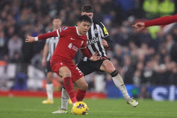 LIVERPOOL, ENGLAND - Monday, January 1, 2024: Wataru Endo during the FA Premier League match between Liverpool FC and Newcastle United FC at Anfield. (Photo by David Rawcliffe/Propaganda)