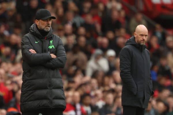 MANCHESTER, ENGLAND - Sunday, April 7, 2024: Liverpool's Jurgen Klopp during the FA Premier League match between Manchester United FC and Liverpool FC at Old Trafford (Photo by David Rawcliffe/Propaganda)