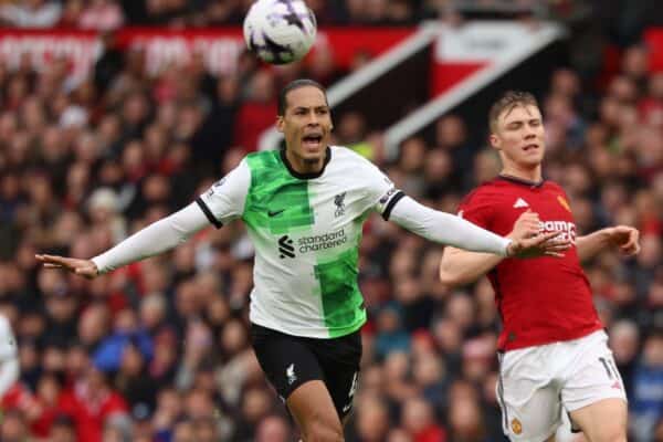 MANCHESTER, ENGLAND - Sunday, April 7, 2024: Liverpool's Virgil van Dijk during the FA Premier League match between Manchester United FC and Liverpool FC at Old Trafford. (Photo by David Rawcliffe/Propaganda)