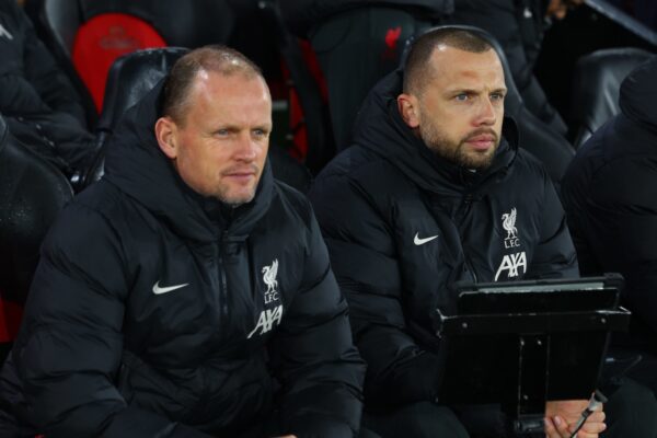 SOUTHAMPTON, ENGLAND - Tuesday, December 17, 2024: Assistant coaches Sipke Hulshoff and John Heitinga. (Photo by David Rawcliffe/Propaganda)