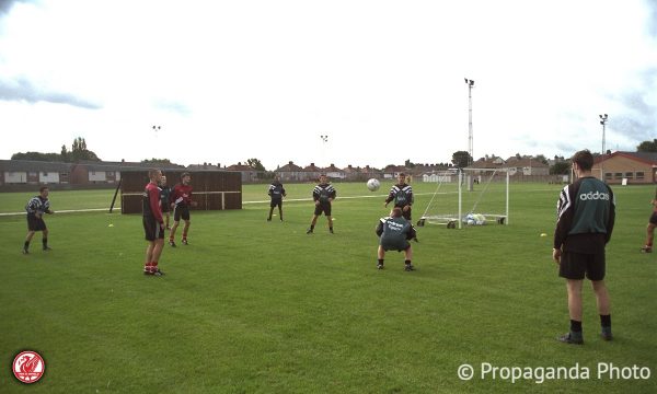 Liverpool players during a training session at Melwood Training Ground.