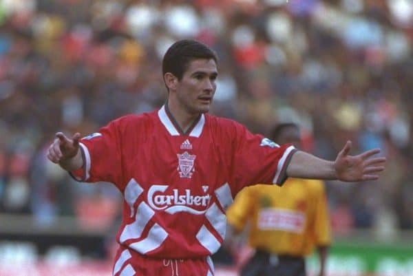 JOHANNESBURG, REPUBLIC OF SOUTH AFRICA - Sunday, May 29, 1994: Liverpool's Nigel Clough during the United Bank Soccer Festival friendly match against the Iwisa Kaizer Chiefs at Ellis Park Stadium. (Pic by David Rawcliffe/Propaganda)