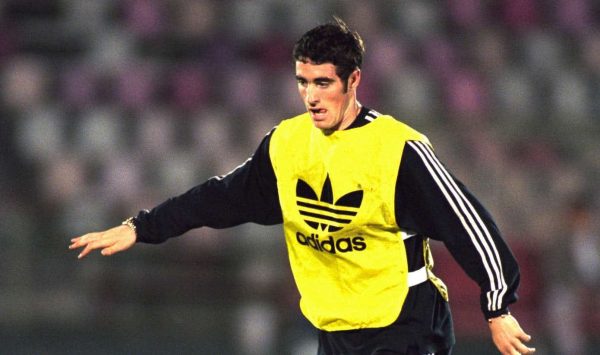 VLADIKAVKAZ, RUSSIA - Monday, September 11, 1995: Liverpool's Mark Kennedy training at the Republican Spartak Stadium ahead of the UEFA Cup 1st Round 1st Leg match against FC Alania Spartak Vladikavkaz. (Photo by David Rawcliffe/Propaganda)