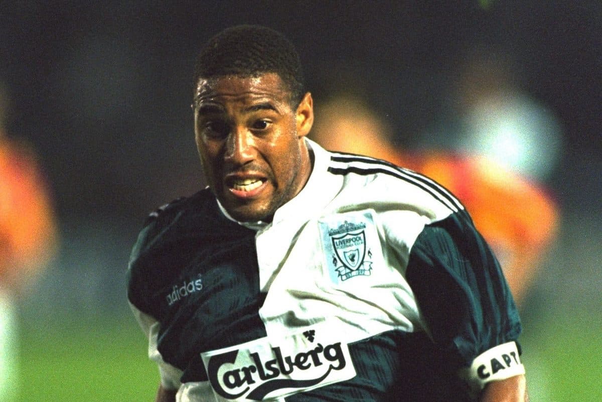 VLADIKAVKAZ, RUSSIA - Tuesday, September 12, 1995: Liverpool's captain John Barnes in action against FC Alania Spartak Vladikavkaz during the UEFA Cup 1st Round 1st Leg match at the Republican Spartak Stadium. (Photo by David Rawcliffe/Propaganda)