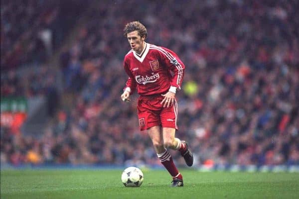 LIVERPOOL, ENGLAND - Saturday, January 6, 1996: Liverpool's Steve McManaman in action against Rochdale during the FA Cup 3rd Round match at Anfield. (Photo by David Rawcliffe/Propaganda)