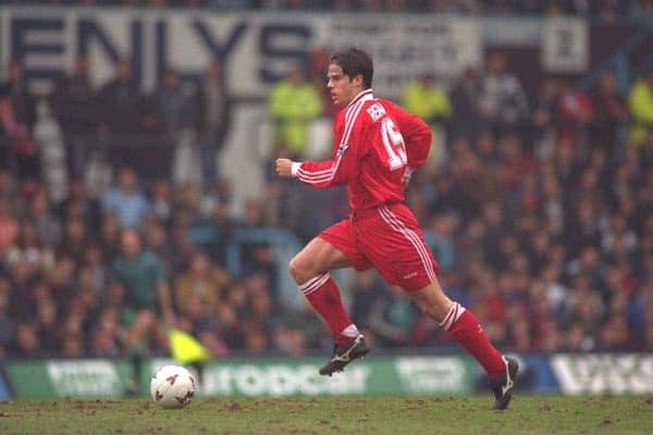 COVENTRY, ENGLAND - Saturday, April 6, 1996: Liverpool's Jamie Redknapp in action against Coventry City during the Premiership match at Highfield Road. Coventry won 1-0. (Pic by David Rawcliffe/Propaganda)