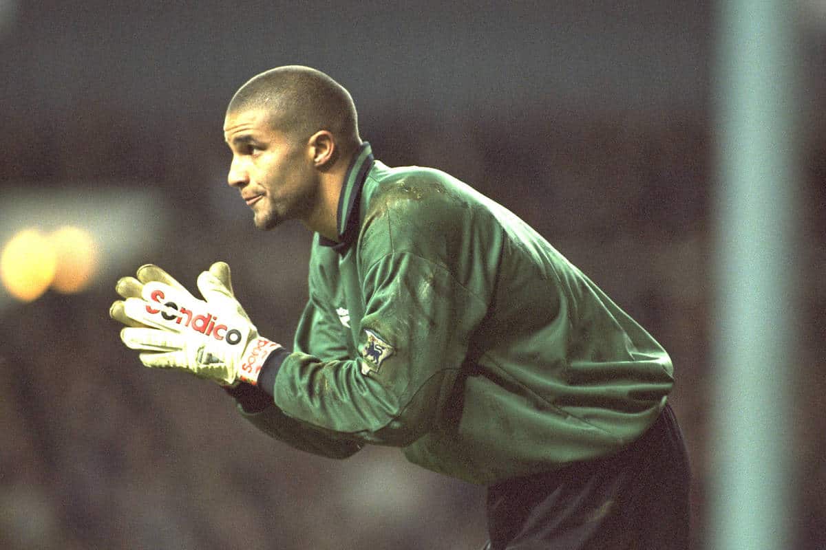 London, England - Monday, December 2, 1996: Liverpool's goalkeeper David James in action during the 2-0 Premier League victory over Tottenham Hotspur at White Hart Lane. (Pic by David Rawcliffe/Propaganda)