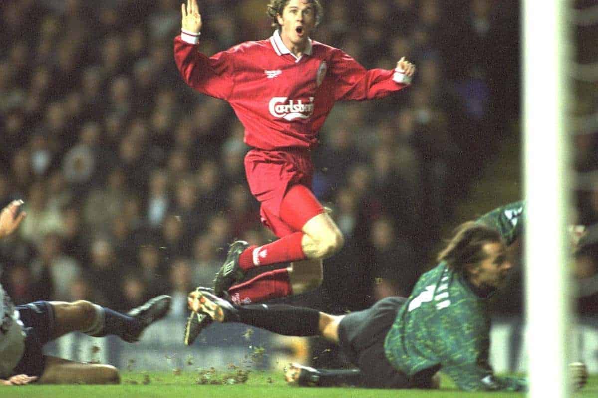 London, England - Monday, December 2, 1996: Liverpool's Steve McManaman in action during the 2-0 Premier League victory over Tottenham Hotspur at White Hart Lane. (Pic by David Rawcliffe/Propaganda)