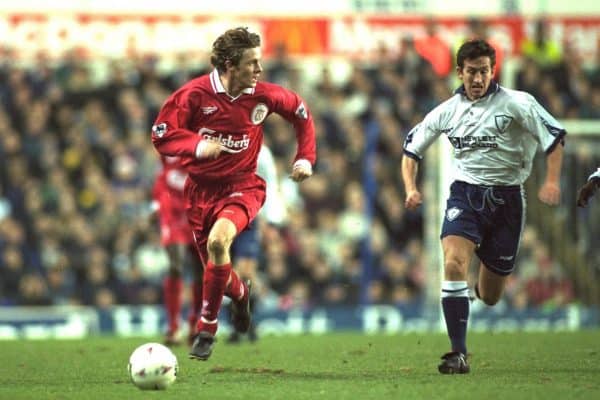 London, England - Monday, December 2, 1996: Liverpool's Steve McManaman in action during the 2-0 Premier League victory over Tottenham Hotspur at White Hart Lane. (Pic by David Rawcliffe/Propaganda)