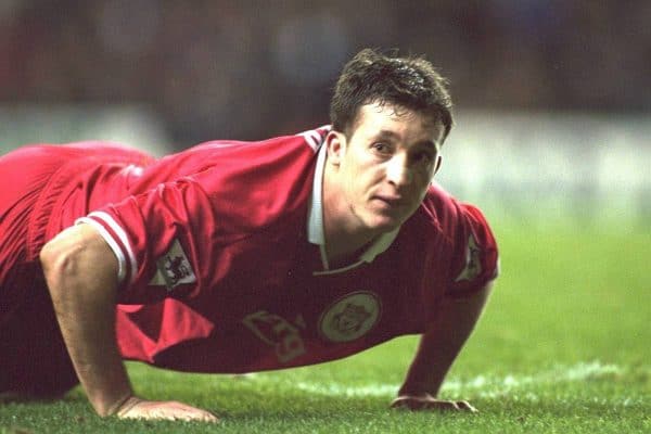 London, England - Monday, December 2, 1996: Liverpool's Robbie Fowler in action during the 2-0 Premier League victory over Tottenham Hotspur at White Hart Lane. (Pic by David Rawcliffe/Propaganda)