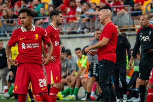 Szoboszlai with Arne Slot, pre-season friendly vs. Real Betis (Image: Gary Wiggins/ISN Soccer)