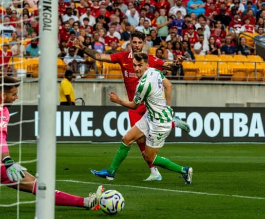 Szoboszlai scores, pre-season friendly vs. Real Betis (Image: Gary Wiggins/ISN Soccer)