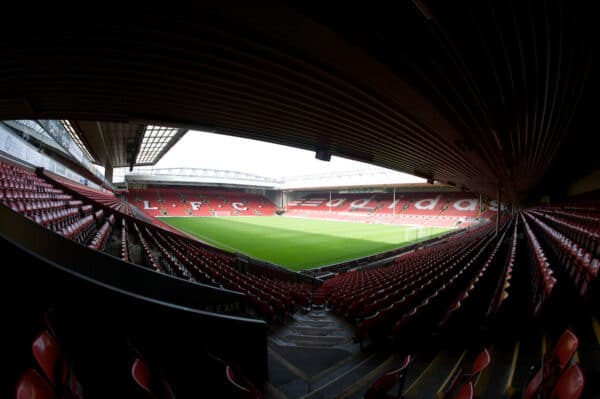 The view of the Anfield pitch from the Anfield Road Lower Stand, centre of Block 129.