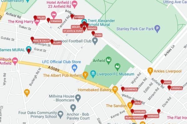 Anfield mural map June 2023