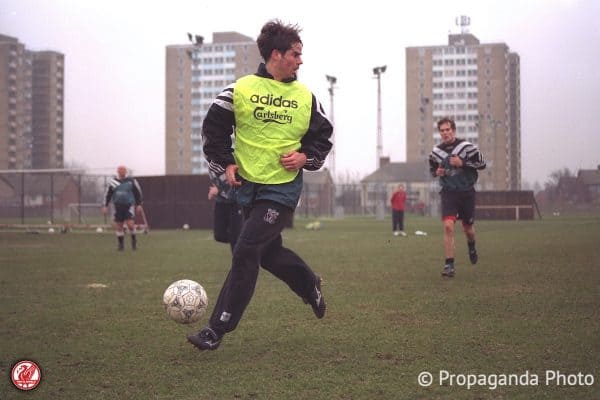 Liverpool's Jamie Redknapp during a training session at the club's Melwood Training Ground. (Pic by David Rawcliffe/Propaganda)