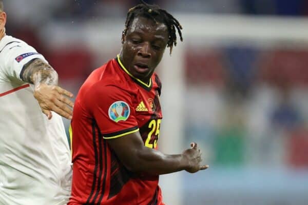 MUNICH, GERMANY - JULY 02: Italy's Giovanni Di Lorenzo (L) and Belgium's Jeremy Doku during the UEFA Euro 2020 Championship Quarter-final match between Belgium and Italy at Football Arena Munich on July 02, 2021 in Munich, Germany. (Photo by Alex Grimm - UEFA)