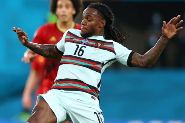 SEVILLE, SPAIN - JUNE 27: Renato Sanches of Portugal battles for possession with Youri Tielemans of Belgium during the UEFA Euro 2020 Championship Round of 16 match between Belgium and Portugal at Estadio La Cartuja on June 27, 2021 in Seville, Spain. (Photo by Fran Santiago - UEFA)