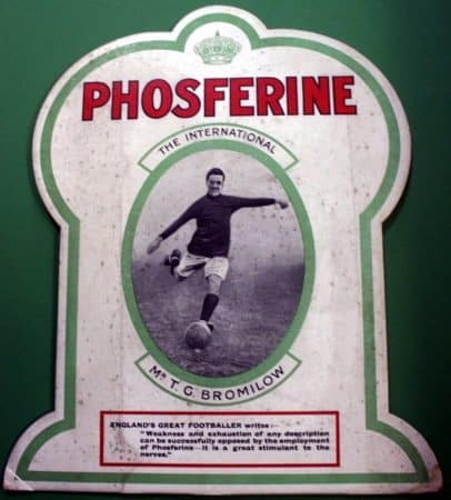 (Please credit within piece: The Bromilow family) Liverpool defender Tom Bromilow advertising Phosferine, 1920