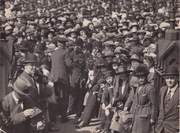 (Please credit within piece: The Bromilow family) Hundreds gather for Liverpool defender Tom Bromilow's wedding, 1923