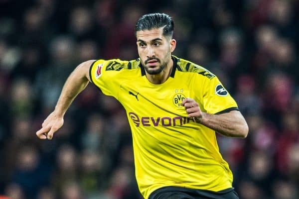 LEVERKUSEN, GERMANY - FEBRUARY 08: Emre Can of Dortmund in action during the Bundesliga match between Bayer 04 Leverkusen and Borussia Dortmund at BayArena on February 8, 2020 in Leverkusen, Germany. (Photo by Lukas Schulze/Bundesliga/Bundesliga Collection via Getty Images)