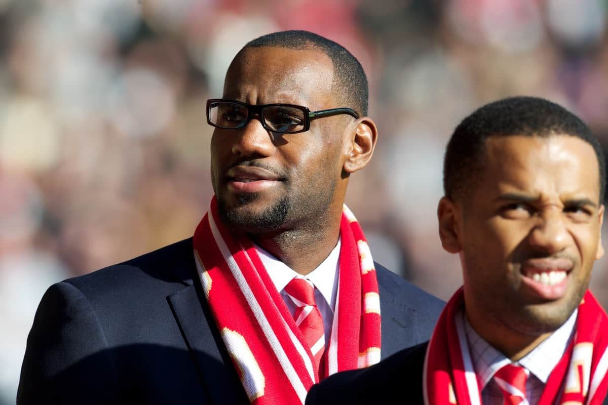 C883PY LIVERPOOL, ENGLAND - Saturday, October 15, 2011: LeBron James and Maverick Carter before the Premiership match between Liverpool and Manchester United at Anfield. (Pic by David Rawcliffe/Propaganda)