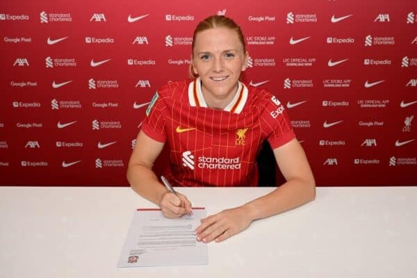 LIVERPOOL, ENGLAND - JUNE 20: (THE SUN OUT, THE SUN ON SUNDAY OUT) Ceri Holland of Liverpool signs a new contract at AXA Melwood Training Centre on June 20, 2025 in Liverpool, England. (Photo by Nick Taylor/Liverpool FC/Liverpool FC via Getty Images)
