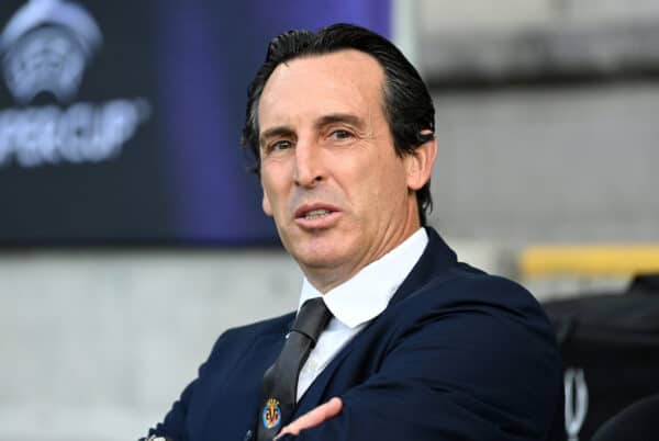 BELFAST, NORTHERN IRELAND - AUGUST 11: Unai Emery, Head coach of Villarreal looks on prior to the UEFA Super Cup 2021 match between Chelsea FC and Villarreal CF at the National Football Stadium at Windsor Park on August 11, 2021 in Belfast, Northern Ireland. (Photo by Lukas Schulze - © UEFA)vi