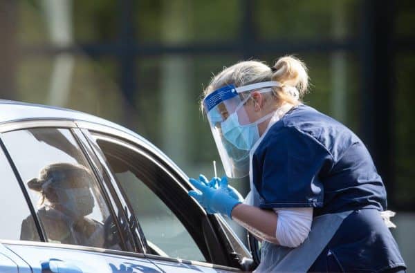 NHS staff carry out coronavirus tests at a testing facility in Bracebridge Heath, Lincoln (Joe Giddens/PA)