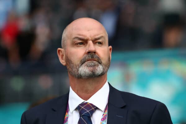 GLASGOW, SCOTLAND - JUNE 22: Steve Clarke, Head Coach of Scotland looks on prior to the UEFA Euro 2020 Championship Group D match between Croatia and Scotland at Hampden Park on June 22, 2021 in Glasgow, Scotland. (Photo by Jan Kruger - UEFA)