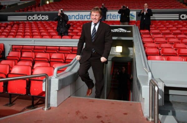 Liverpool manager  Kenny Dalglish walks out of the tunnel during a media call at Anfield, Liverpool.