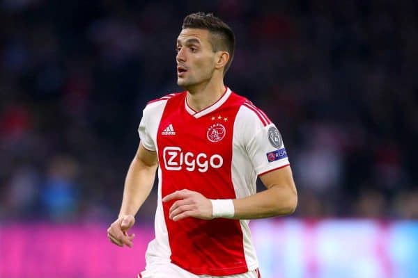 El capitán del Ajax, Dusan Tadic, cree que su equipo se desempeñaría mejor que el Tottenham contra el Liverpool en la final de la Liga de Campeones de 2019 (Adam Davy/PA)