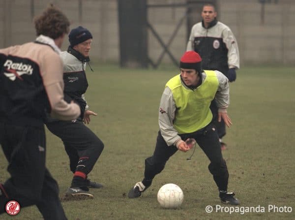 Liverpool's Jamie Redknapp during a training session at the club's Melwood Training Ground. (Pic by David Rawcliffe/Propaganda)