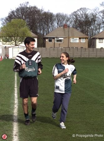 A luck supporter who won a competition trains with Liverpool's Ian Rush at the club's Melwood Training Ground. (Pic by David Rawcliffe/Propaganda).