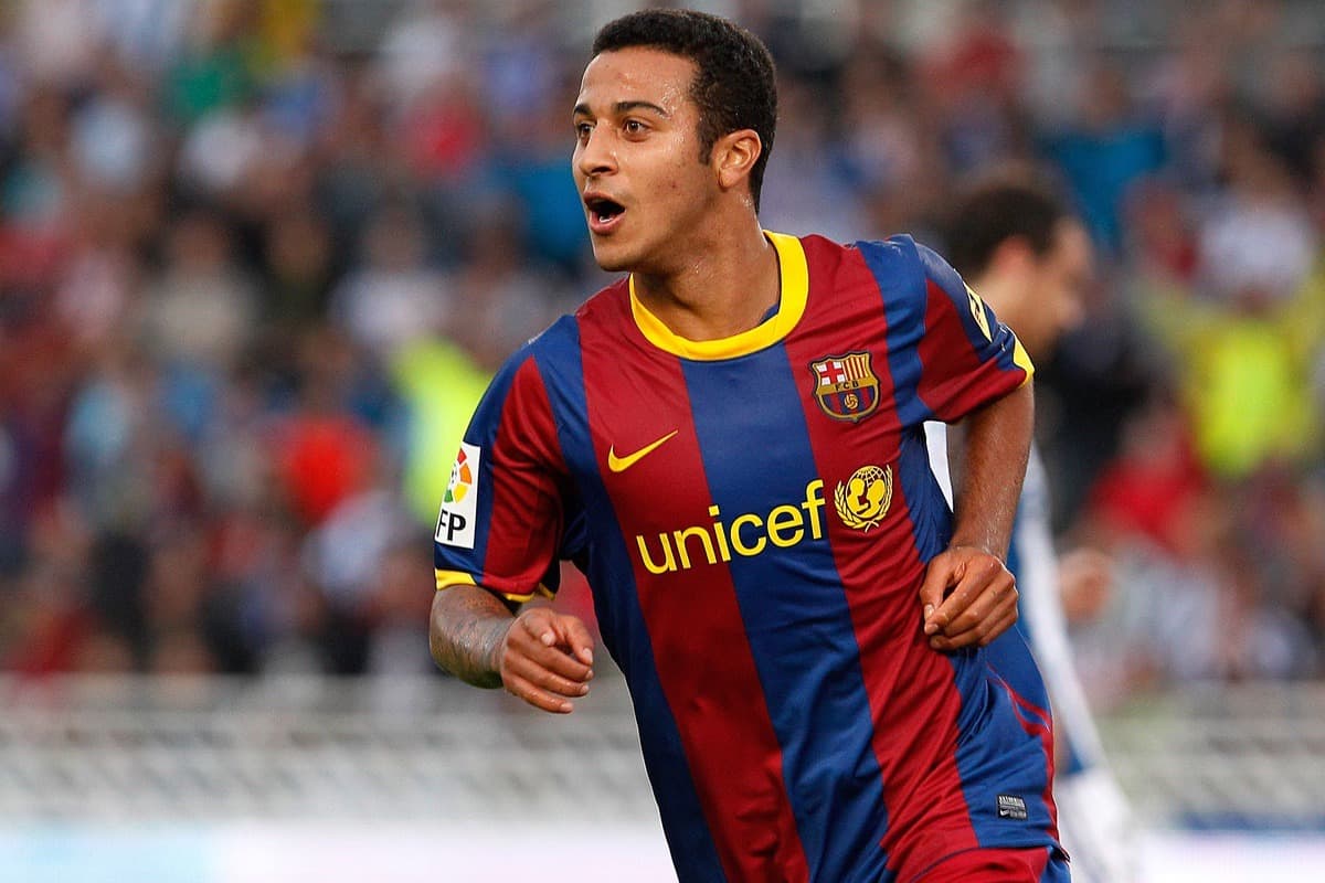 30.04.2011, Anoeta, San Sebastian, ESP, Primera Division, Real Sociedad vs FC Barcelona, im Bild FC Barcelona's Thiago Alcantara celebrates goal during La Liga match.April 30 ,2011. EXPA Pictures © 2011, PhotoCredit: EXPA/ Alterphotos/ Acero +++++ ATTENTION - OUT OF SPAIN / ESP +++++