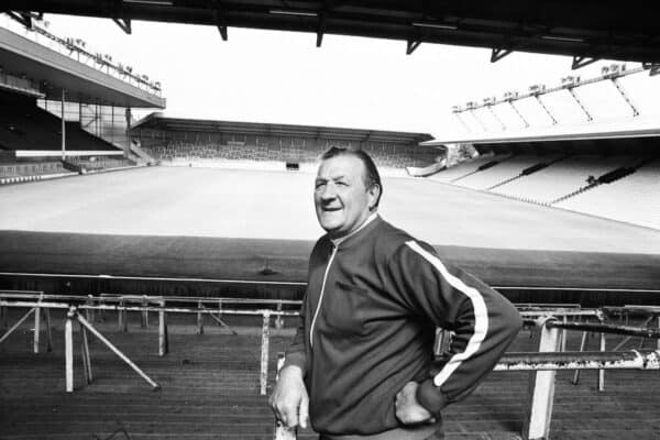 ET04NY Bob Paisley at Anfield after taking over as Liverpool manager following the resignation of Bill Shankly. 26th July 1974. (Trinity Mirror / Mirrorpix / Alamy Stock Photo)