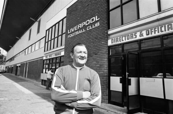 Bob Paisley at Anfield after taking over as Liverpool manager following the resignation of Bill Shankly. 26th July 1974. (Image: Trinity Mirror / Mirrorpix / Alamy Stock Photo)