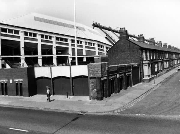 EWTP43 Exterior of Anfield football stadium, home to Liverpool Football Club, Merseyside. 19th May 1980.