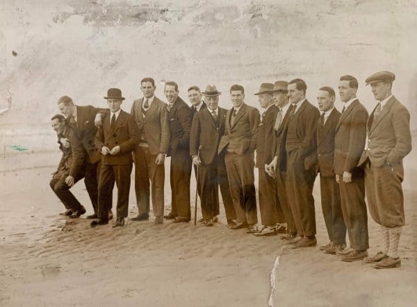 (Please credit within piece: The Bromilow family) Liverpool squad on the beach, including Jock McNab, Elisha Scott and Tom Bromilow