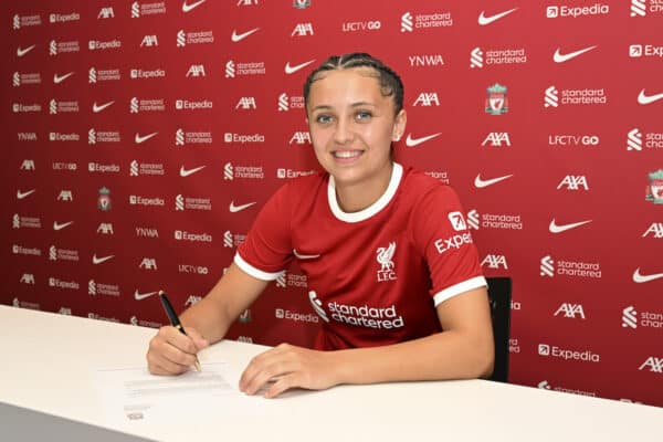 Liverpool FC Women sign Mia Enderby at Anfield, 28/06/23. Photo: Nick Taylor/LFC