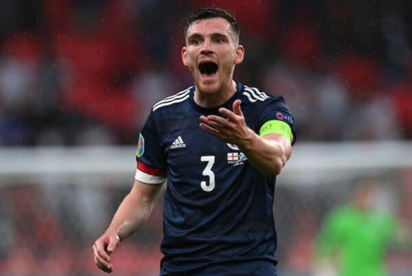 LONDON, ENGLAND - JUNE 18: Andy Robertson during the UEFA Euro 2020 Championship Group D match between England and Scotland at Wembley Stadium on June 18, 2021 in London, England. (Photo by Shaun Botterill - UEFA/UEFA via Getty Images)