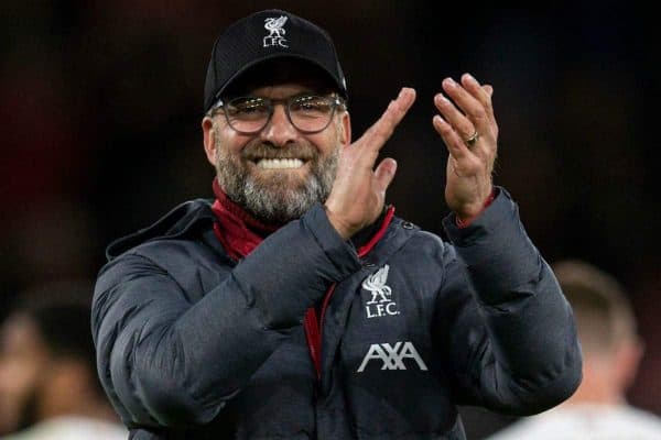 BOURNEMOUTH, ENGLAND - Saturday, December 7, 2019: Liverpool's manager Jürgen Klopp celebrates after the FA Premier League match between AFC Bournemouth and Liverpool FC at the Vitality Stadium. Liverpool won 3-0. (Pic by David Rawcliffe/Propaganda)